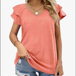 V-neck ruffle sleeved shirt